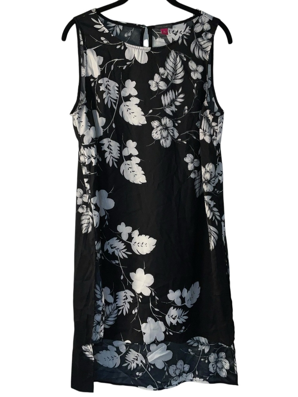 Vince Camuto Black and White Floral Keyhole Blouse